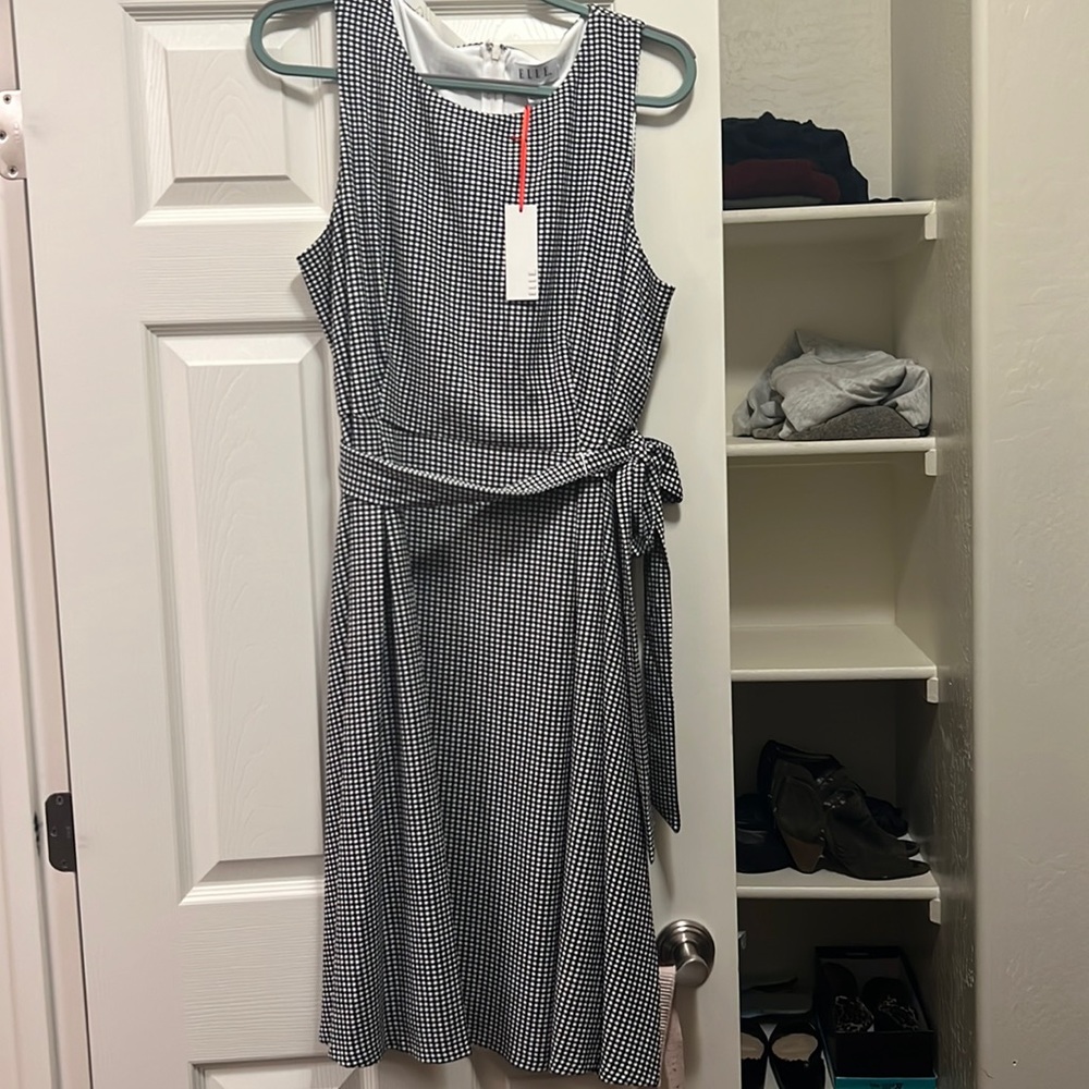 Elle sleeveless houndstooth dress with front tie
